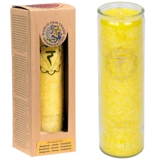 JÄLLE SAADAVAL LEMMIK! Küünal klaasis "Manipura – tahtejõud, enesekindlus" 21x6.5 cm, lõhnanauding eeterlikest õlidest: bergamot, sidrun, greip, 100 tundi